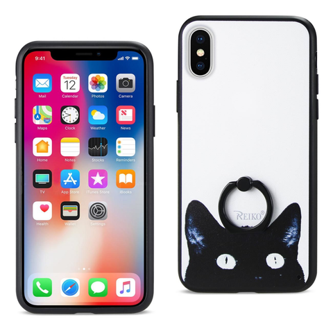 REIKO IPHONE X CAT DESIGN CASE WITH ROTATING RING STAND HOLDER