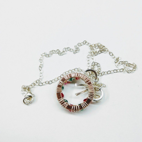 Christmas Ribbon Crystal Wreath Necklace