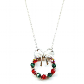 Christmas Ribbon Crystal Wreath Necklace