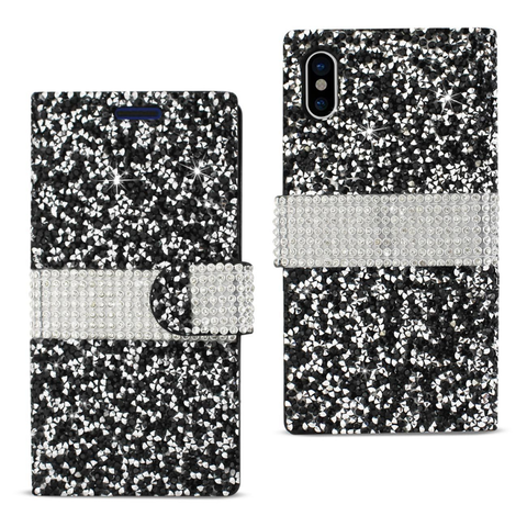 REIKO IPHONE X DIAMOND RHINESTONE WALLET CASE IN BLACK