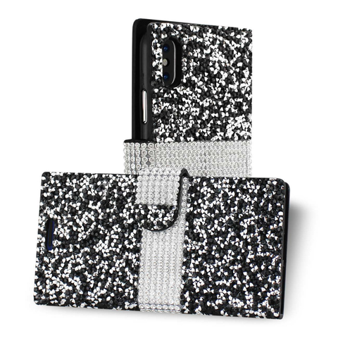 REIKO IPHONE X DIAMOND RHINESTONE WALLET CASE IN BLACK